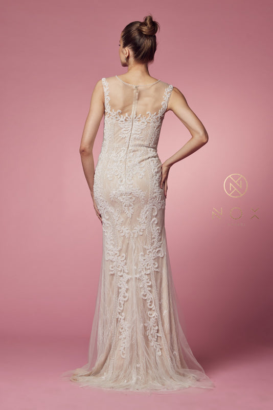 NOX ANABEL E1006P Beaded Illusion Fitted Formal Dress