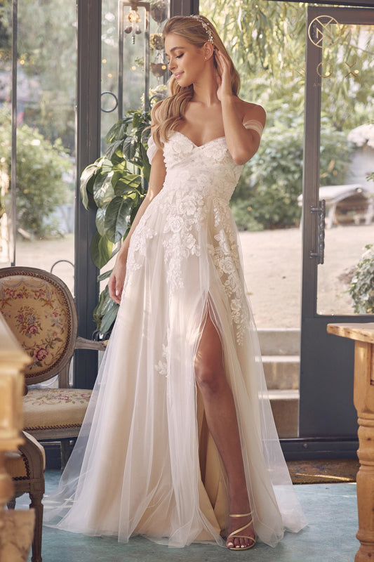 off shoulder slit wedding dress Nox Anabel JE1016