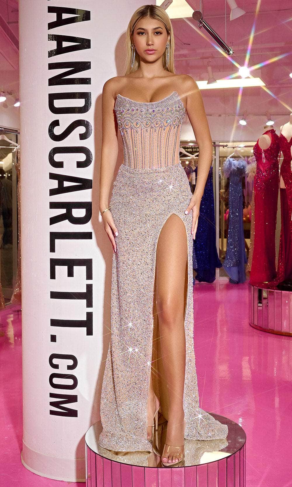 PORTIA & SCARLETT PS24877C Scoop Strapless Corset Beeded Gown