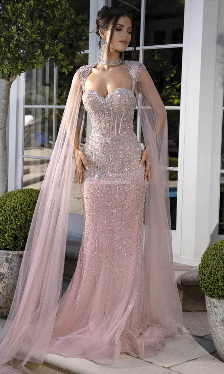 PORTIA & SCARLETT PS25504 Embellished Sweetheart Long Cape Sleeve Prom Gown