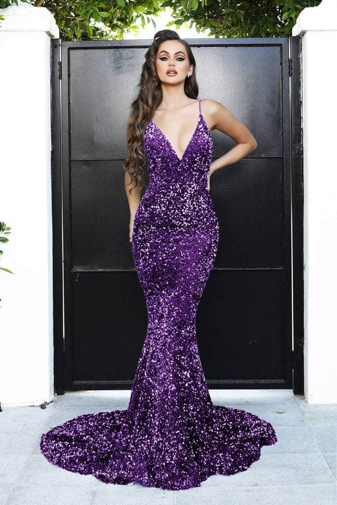 PORTIA & SCARLETT PS21235 Plunging Spaghetti Strap Gown with Open Back PORTIA & SCARLETT PS21235 Plunging Spaghetti Strap Gown with Open Back