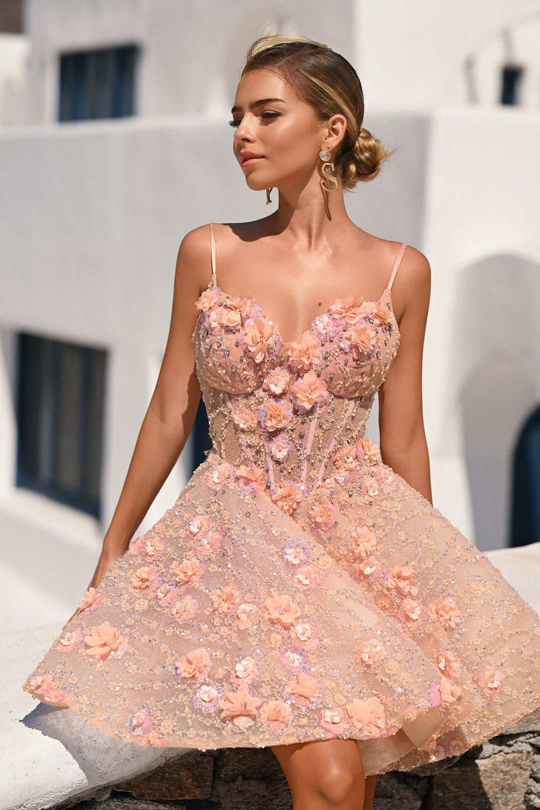 Portia & Scarlett PS25703 Floral Embroidered Sweetheart Mini Dress
