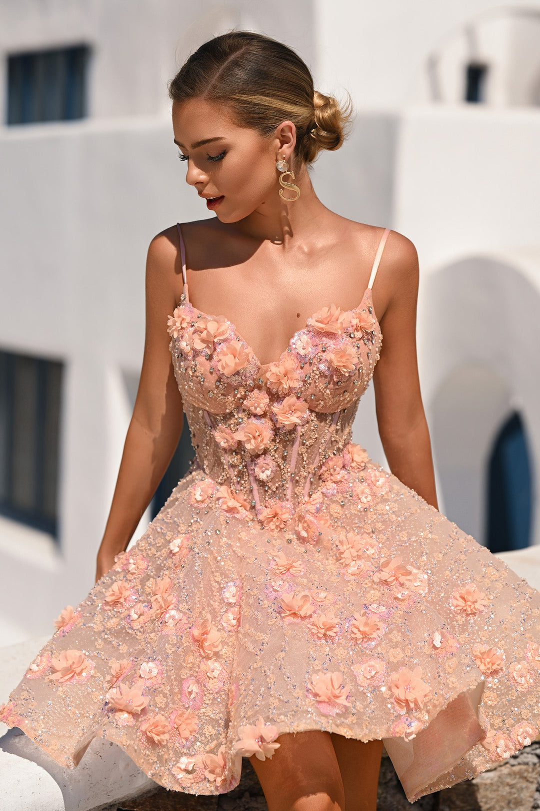 Portia & Scarlett PS25703 Floral Embroidered Sweetheart Mini Dress