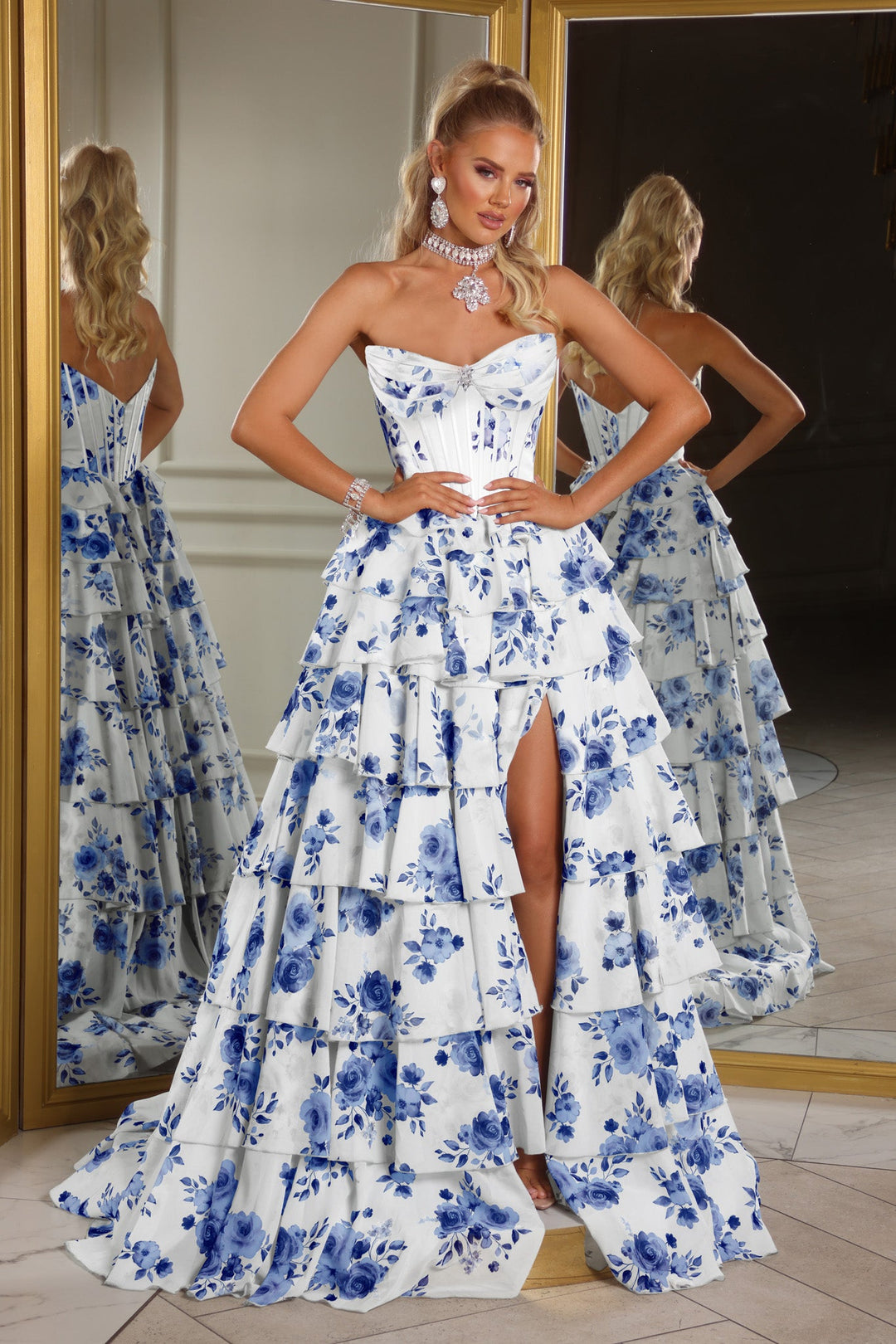 Portia & Scarlett PS25966 Floral Print A-Line Prom Dress