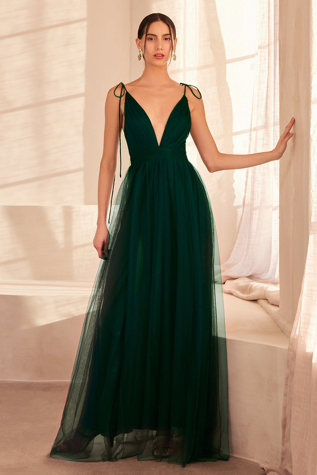 Amoris SE005 A-Line Prom Dress with Deep V-Neckline