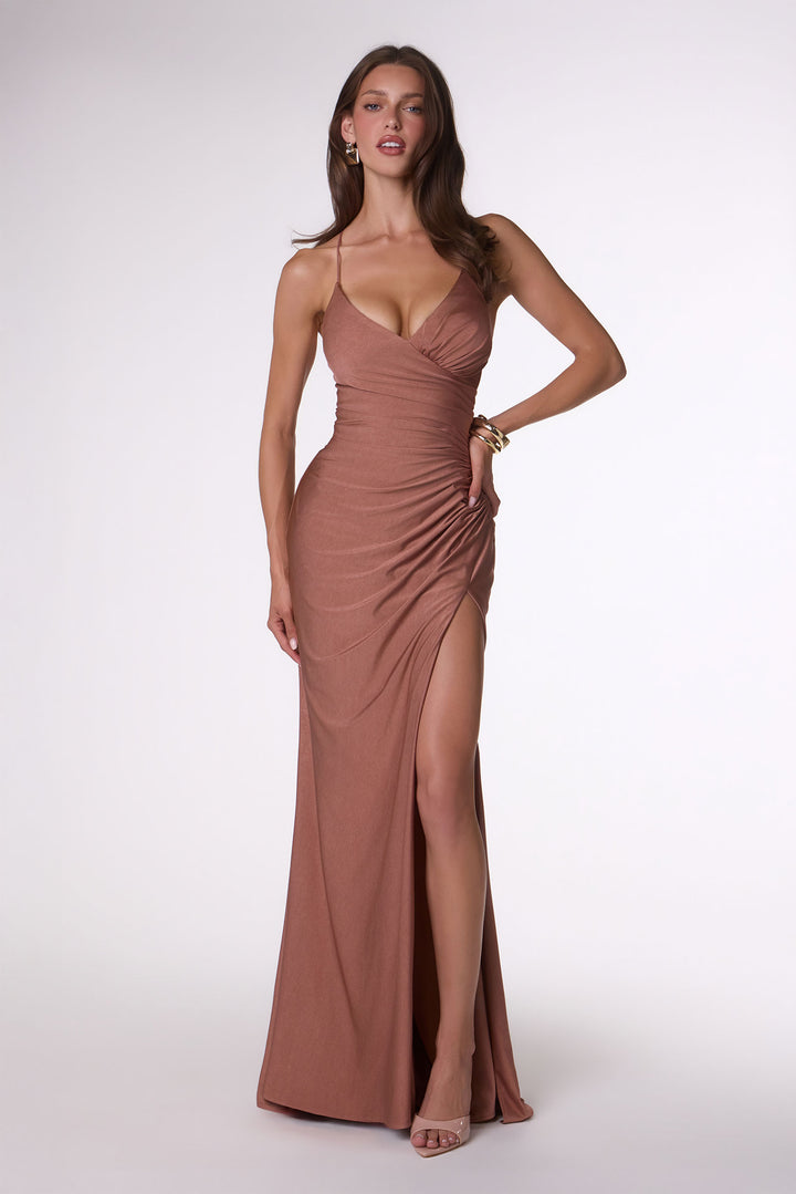 Amoris T101  Fitted Evening Gown with Plunging V-Neckline