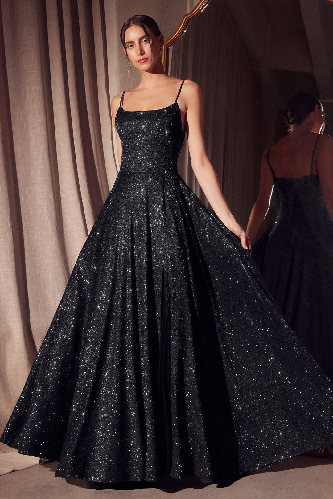 Amoris T213 Evening Gown with A-Line Silhouette and Scoop Neckline
