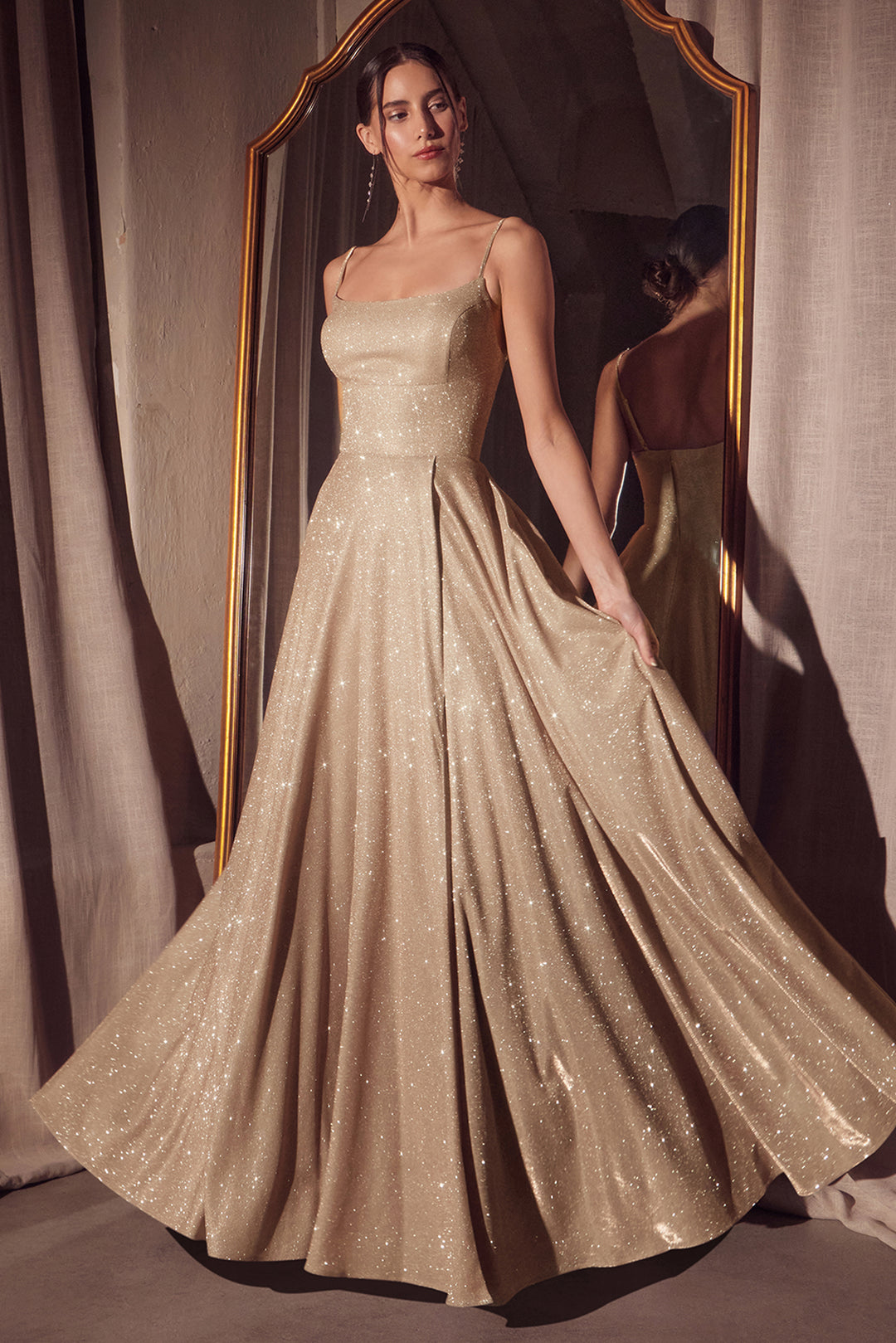 Amoris T213 Evening Gown with A-Line Silhouette and Scoop Neckline