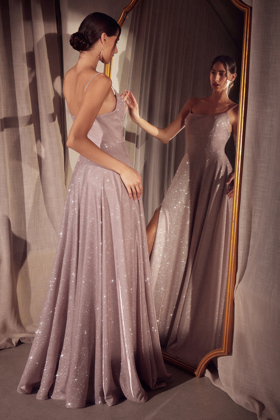 Amoris T213 Evening Gown with A-Line Silhouette and Scoop Neckline