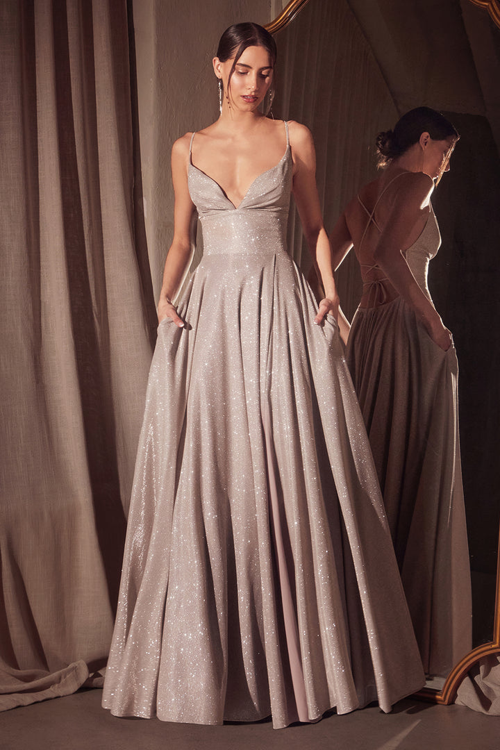 Amoris T214 Evening Gown with Iridescent A-Line Silhouette