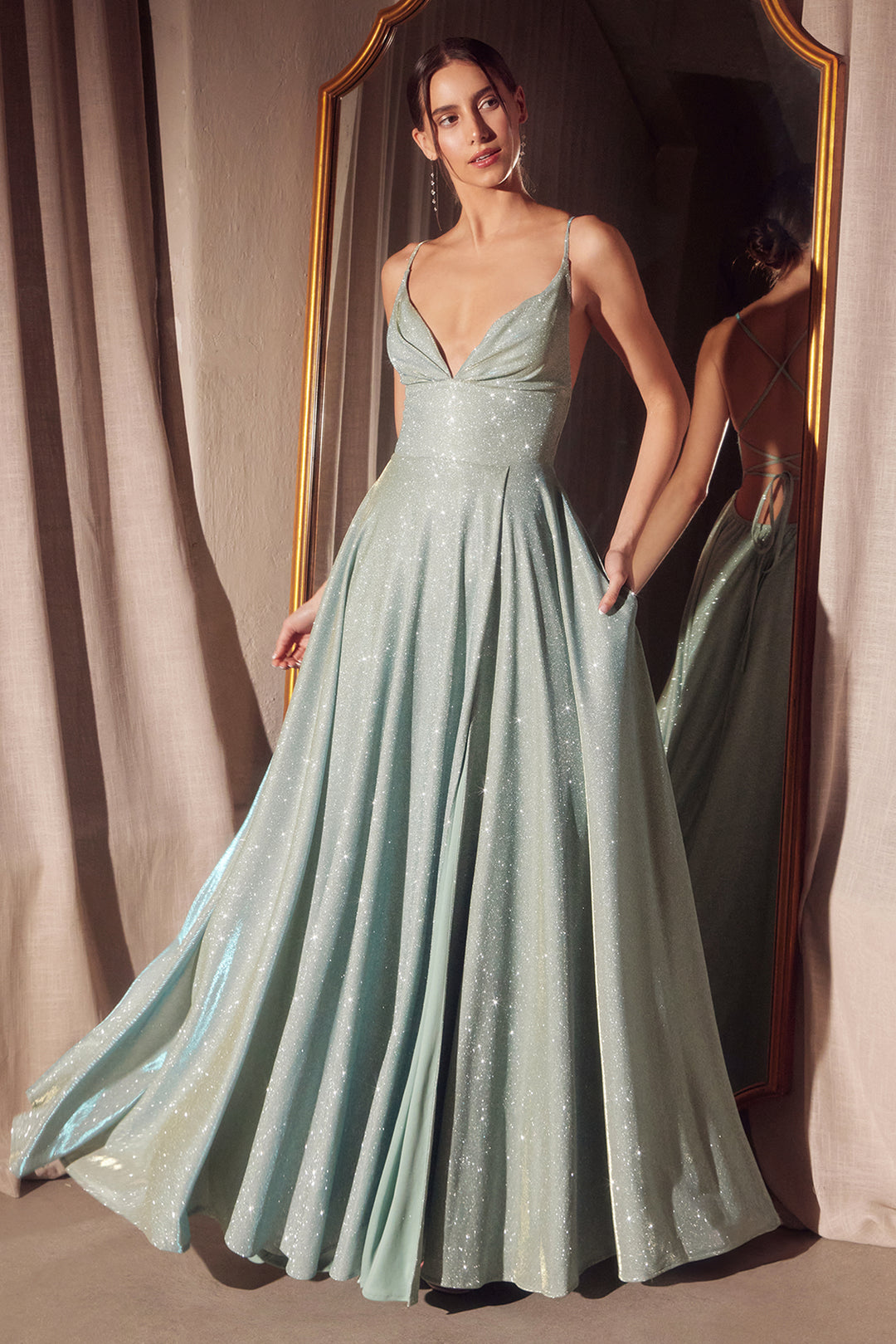 Amoris T214 Evening Gown with Iridescent A-Line Silhouette
