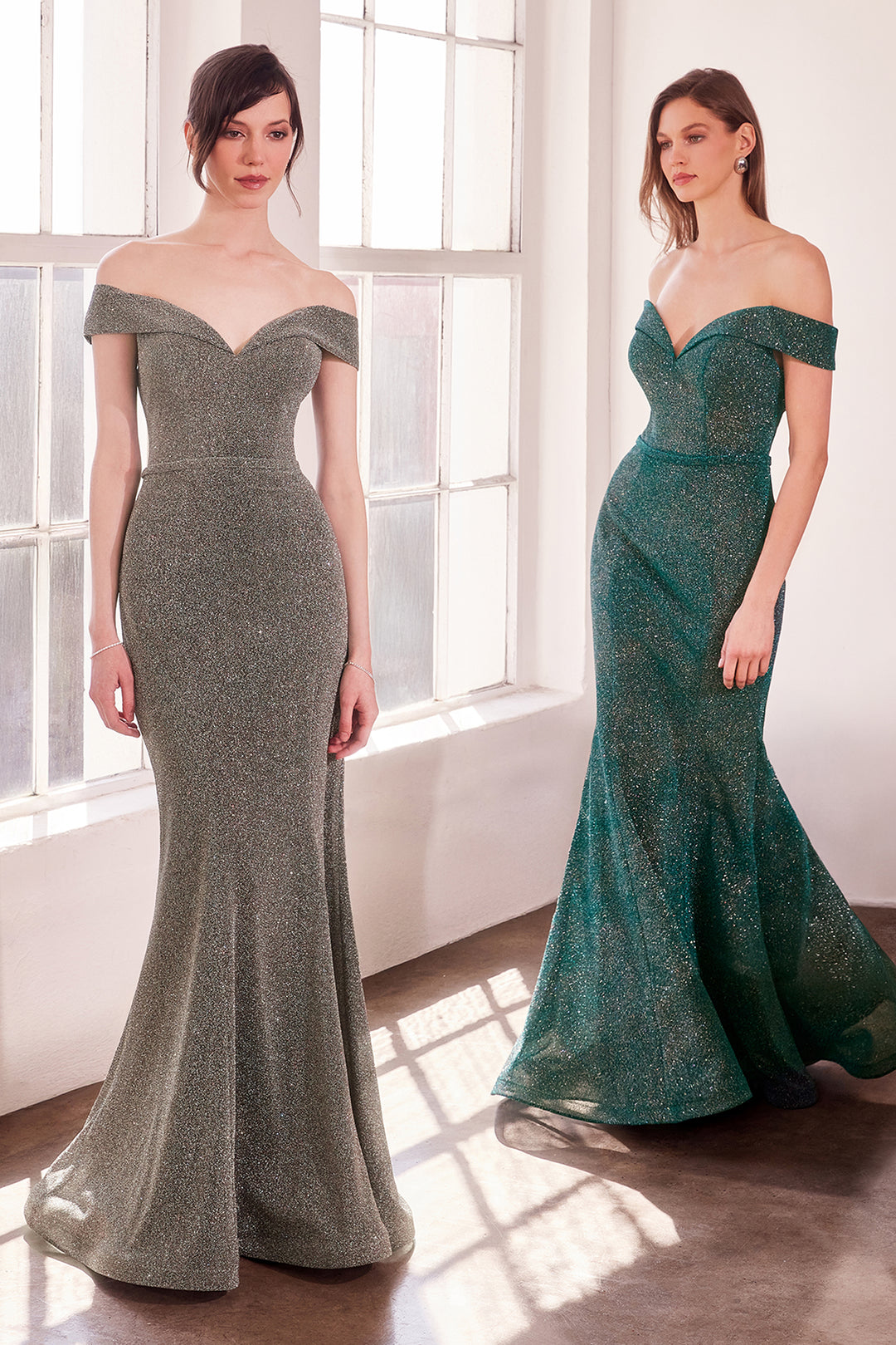 Amoris T602 Evening Gown Off-The-Shoulder Iridescent Fabric