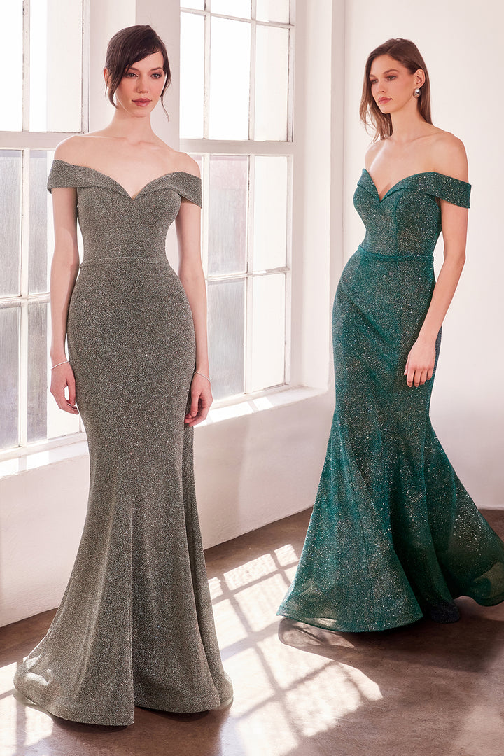 Amoris T602 Evening Gown Off-The-Shoulder Iridescent Fabric