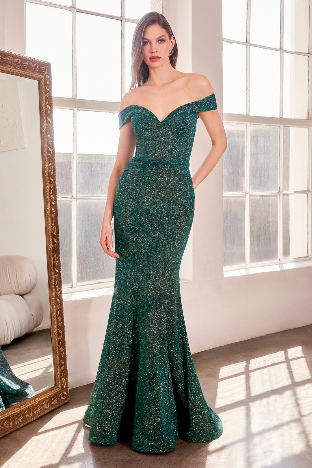 Amoris T602 Evening Gown Off-The-Shoulder Iridescent Fabric