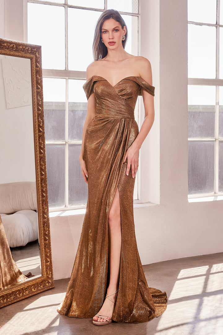 Amoris T605 Evening Gown Off-the-Shoulder Iridescent Fabric