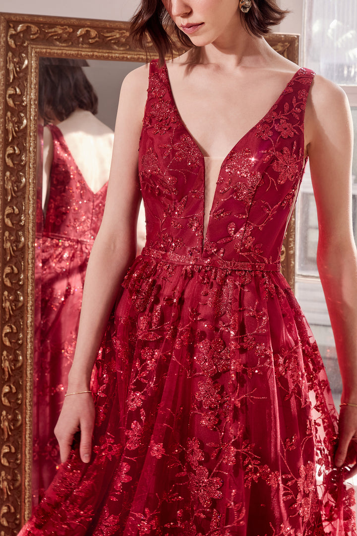 Amoris T606 Evening Gown with Deep V Neckline