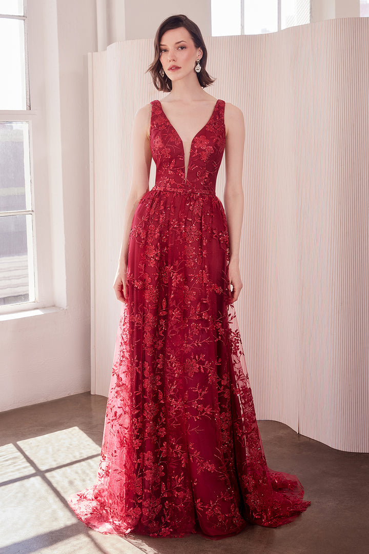 Amoris T606 Evening Gown with Deep V Neckline
