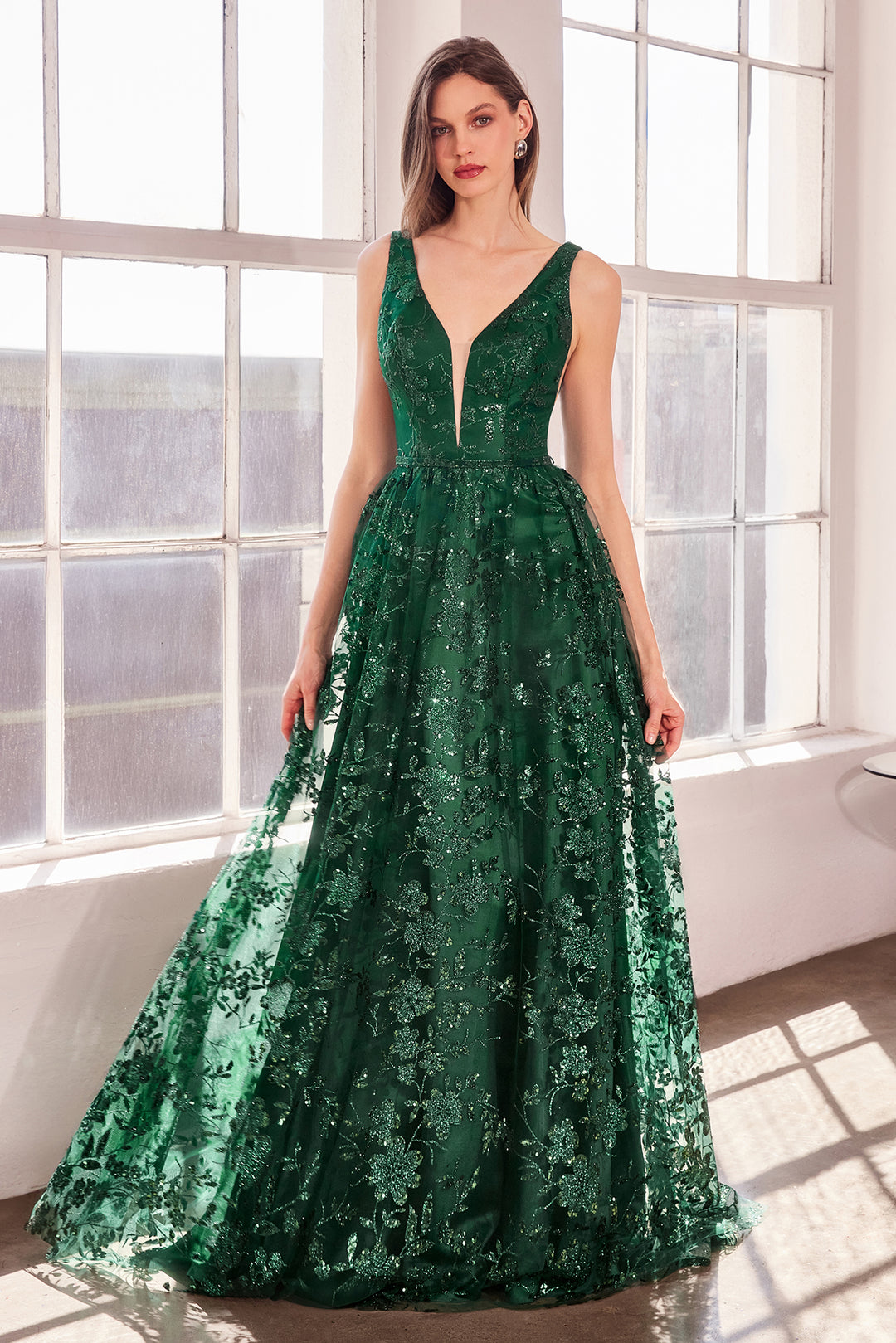 Amoris T606 Evening Gown with Deep V Neckline