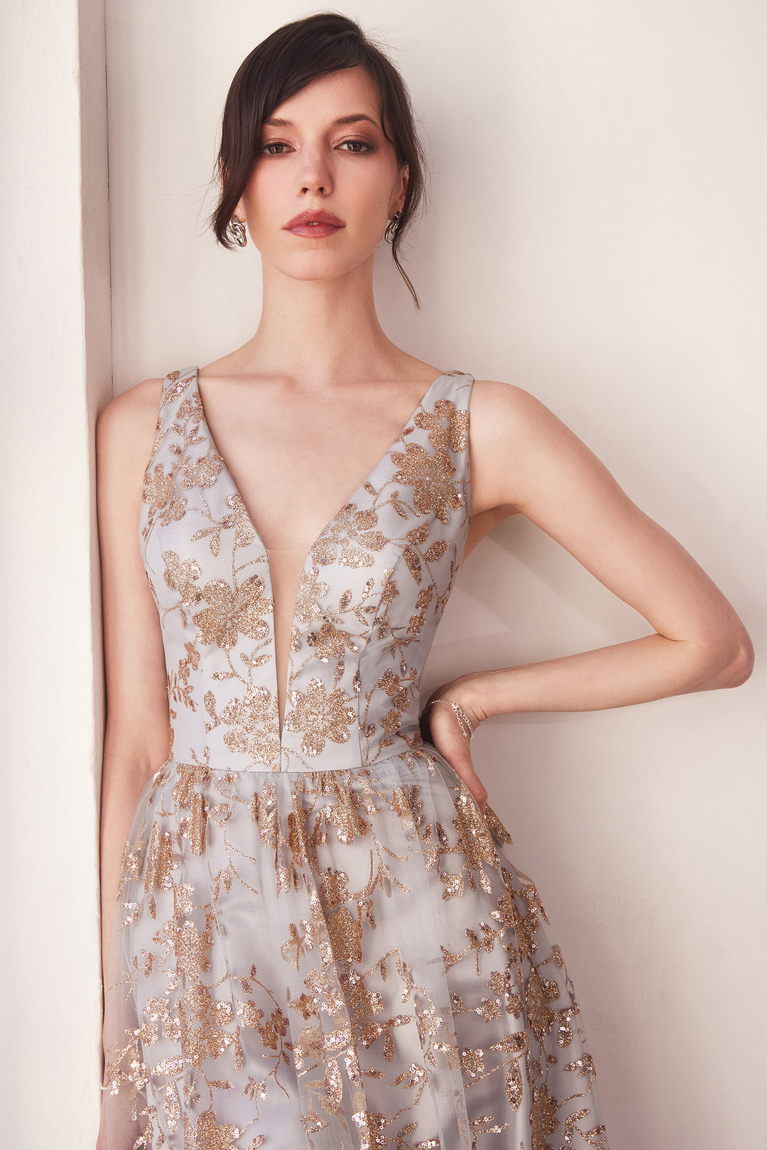 Amoris T606 Evening Gown with Deep V Neckline