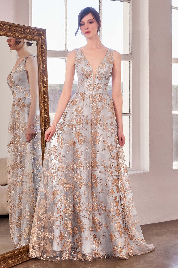 Amoris T606 Evening Gown with Deep V Neckline