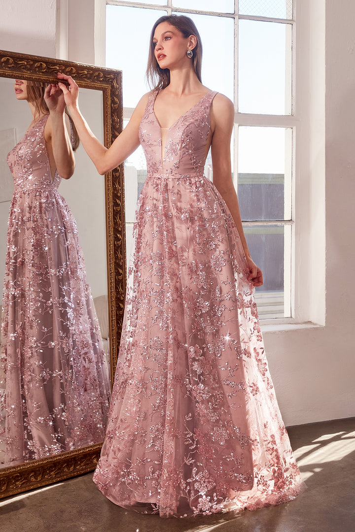 Amoris T606 Evening Gown with Deep V Neckline