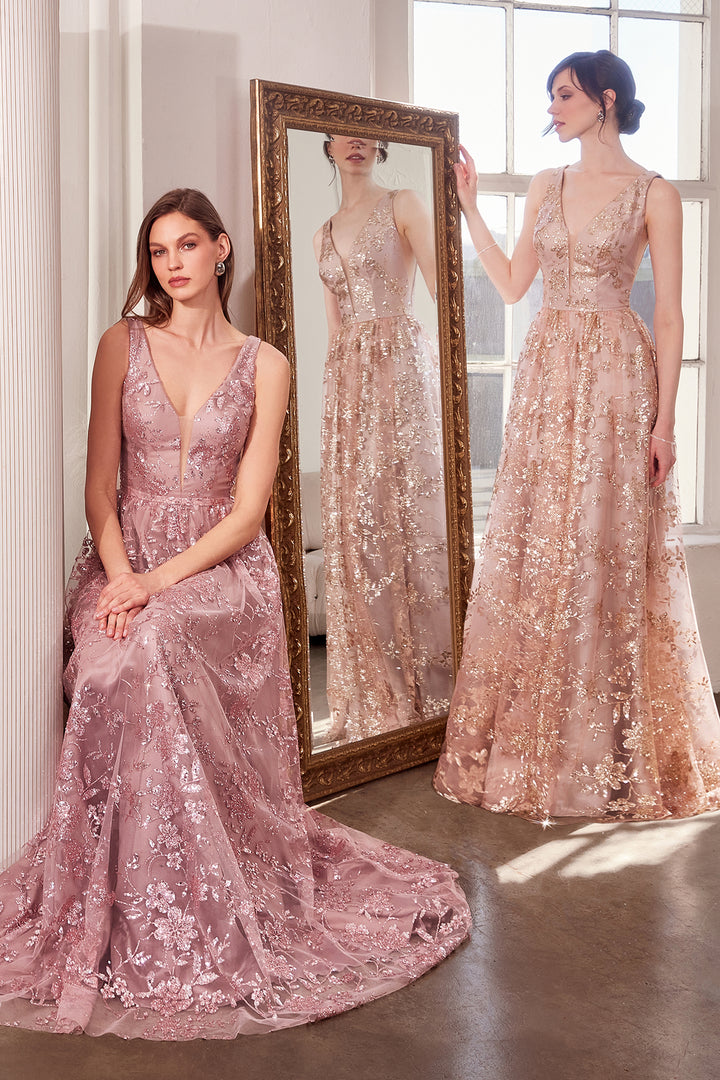 Amoris T606 Evening Gown with Deep V Neckline