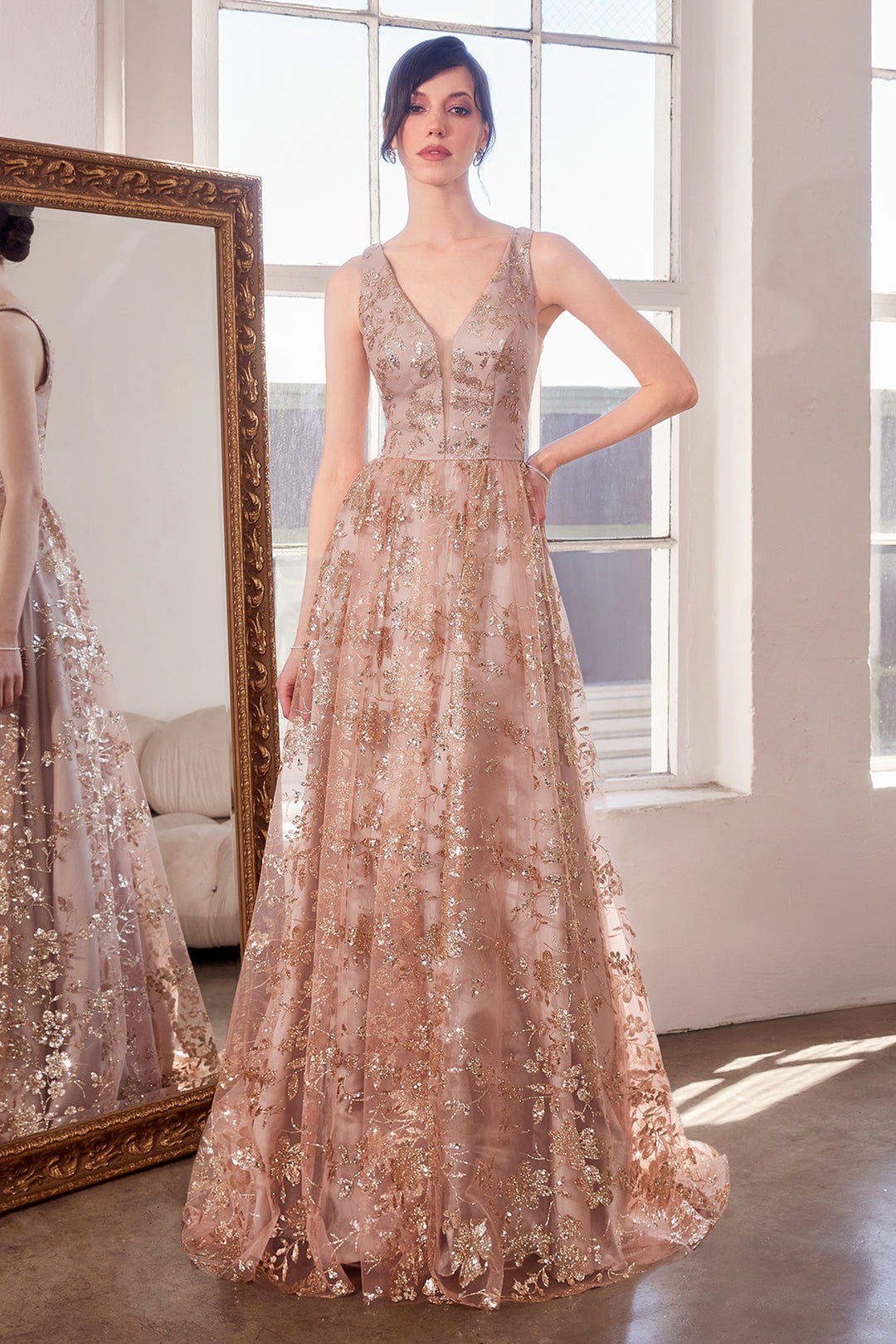 Amoris T606 Evening Gown with Deep V Neckline
