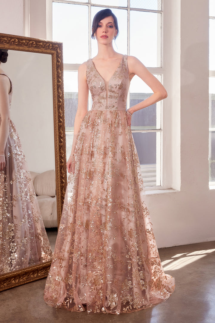 Amoris T606 Evening Gown with Deep V Neckline