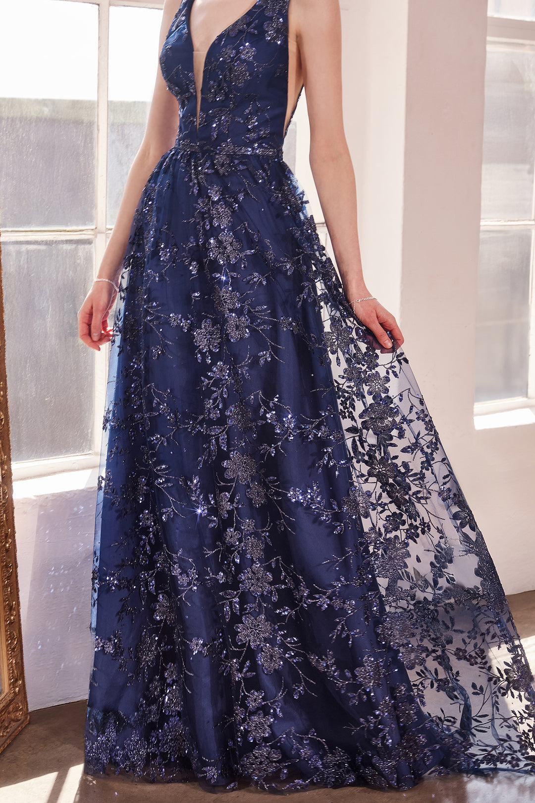 Amoris T606 Evening Gown with Deep V Neckline