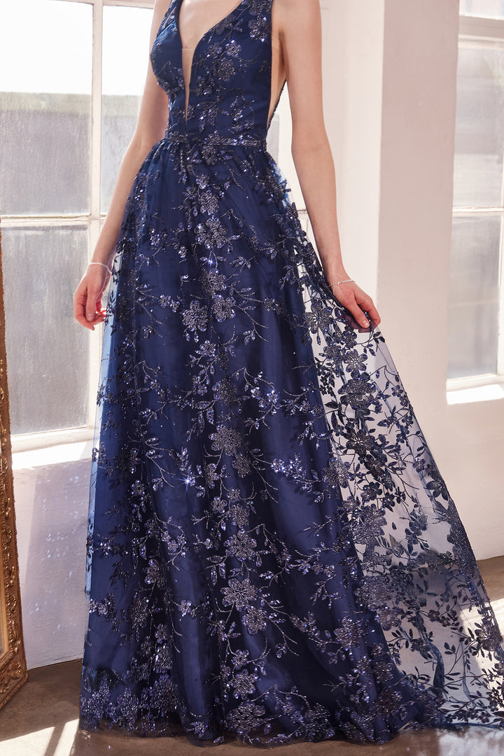 Amoris T606 Evening Gown with Deep V Neckline
