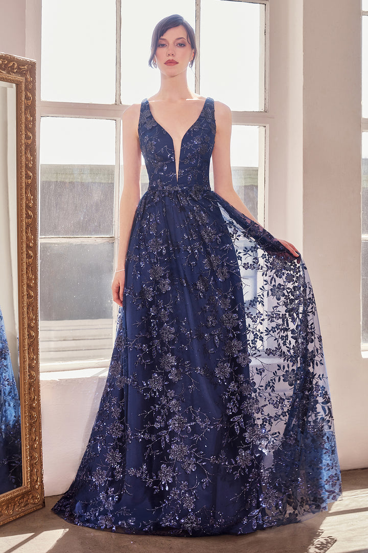 Amoris T606 Evening Gown with Deep V Neckline