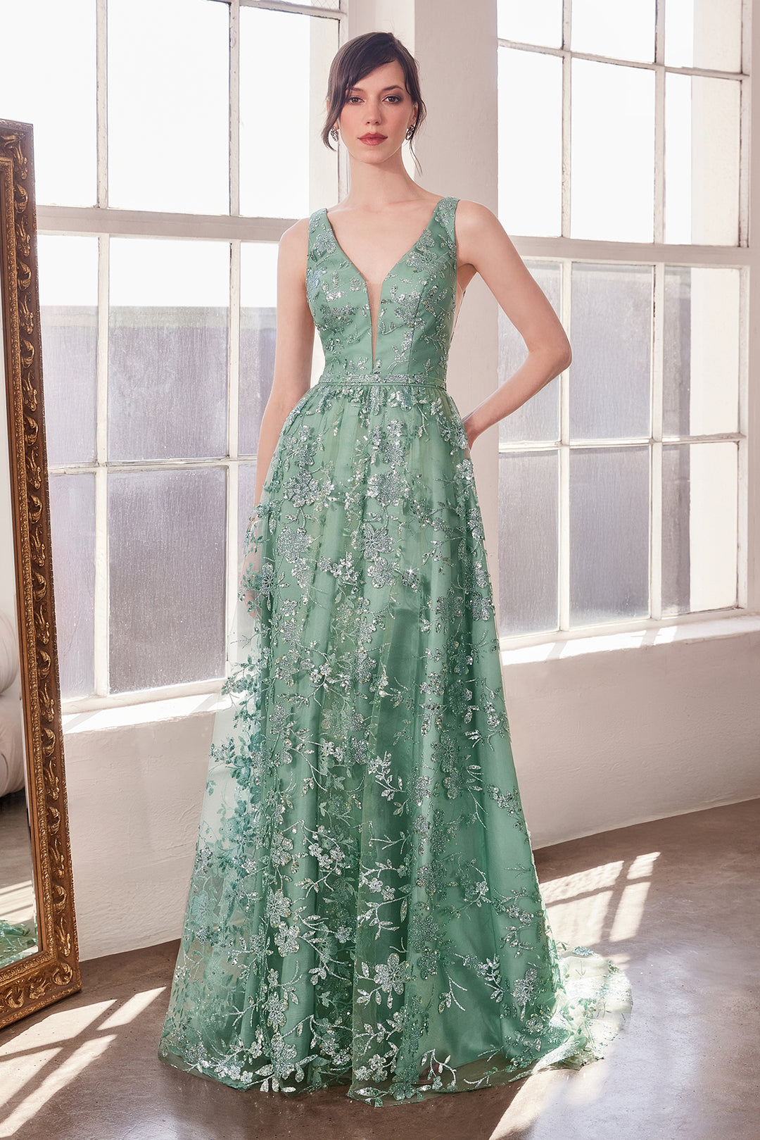 Amoris T606 Evening Gown with Deep V Neckline