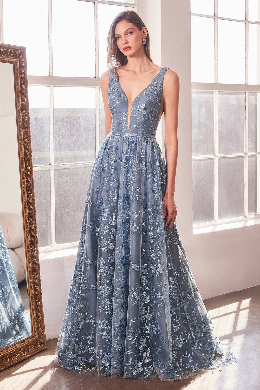Amoris T606 Evening Gown with Deep V Neckline