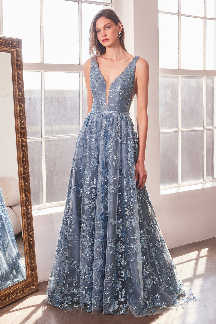 Amoris T606 Evening Gown with Deep V Neckline