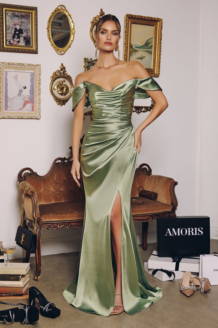 Amoris T610 Evening Gown with Off-the-Shoulder Neckline