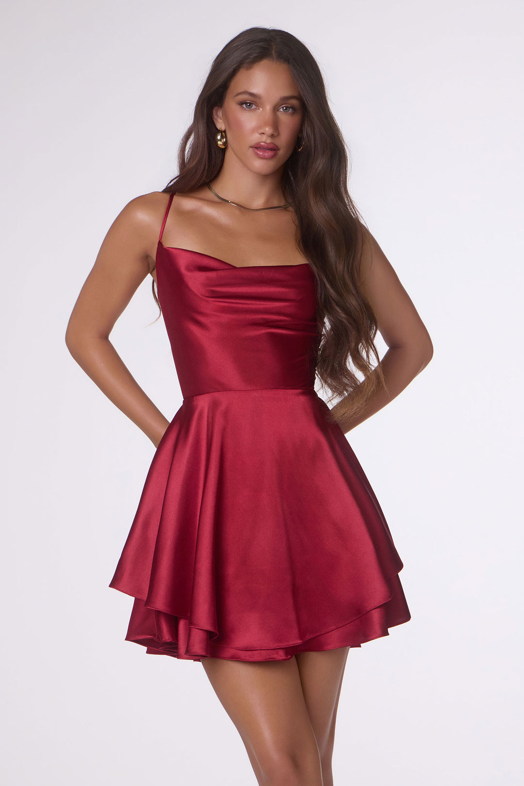 Amoris T616 Satin Mini Homecoming Dress with Fit-and-Flare Silhouette