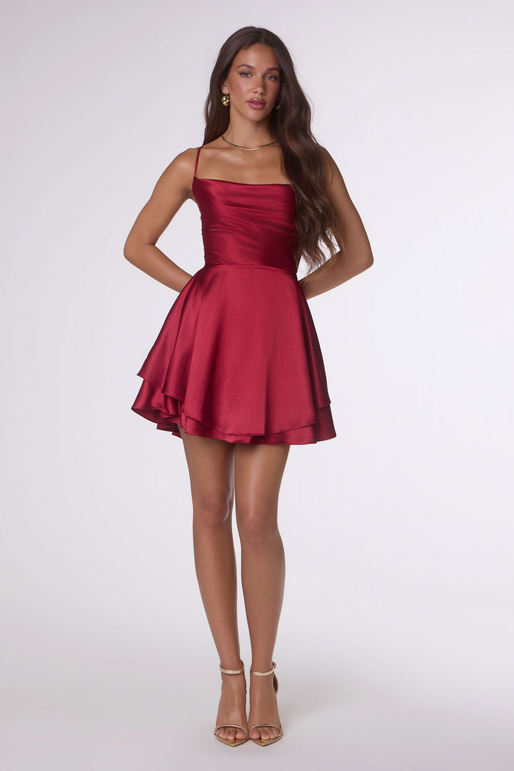 Amoris T616 Satin Mini Homecoming Dress with Fit-and-Flare Silhouette