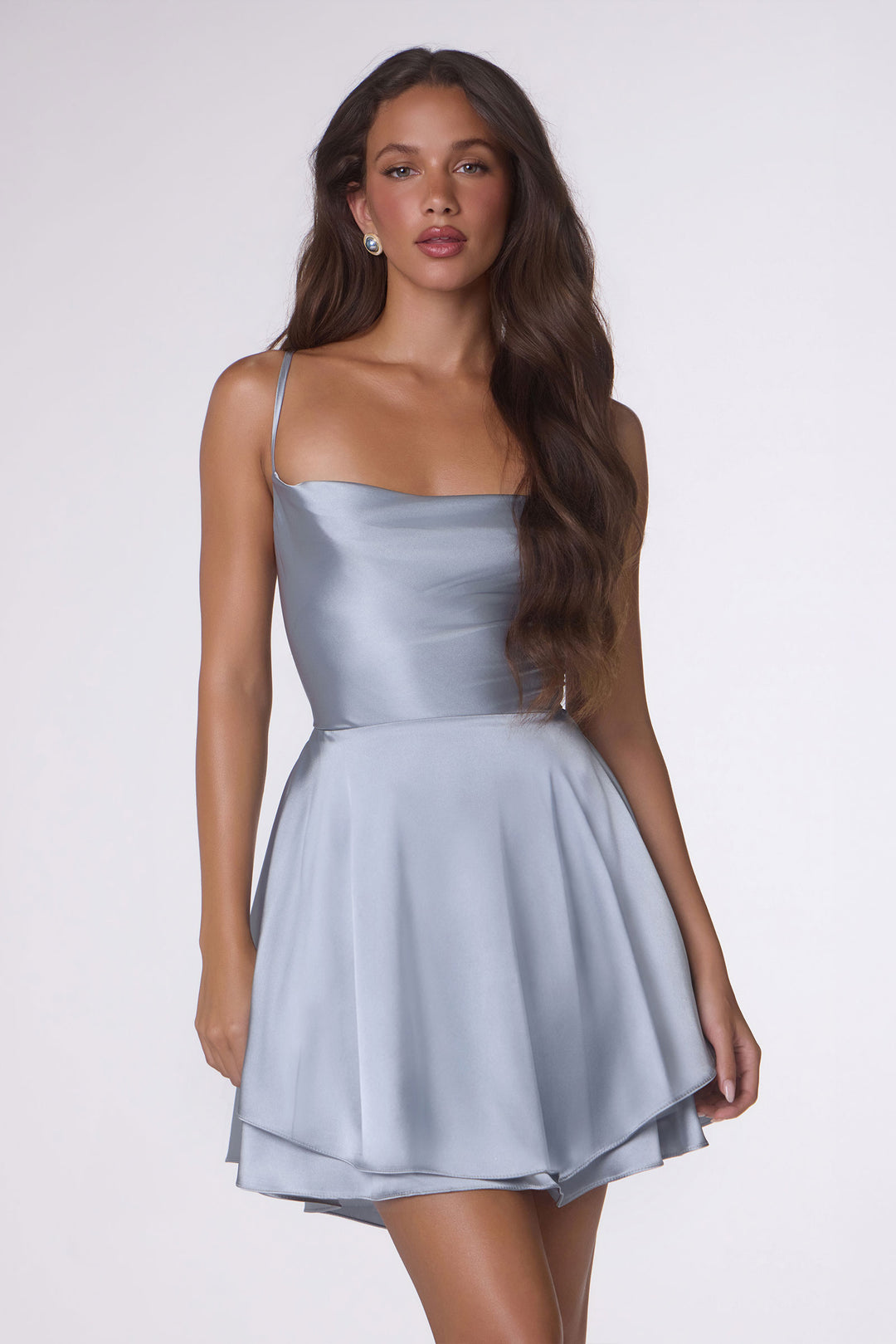 Amoris T616 Satin Mini Homecoming Dress with Fit-and-Flare Silhouette