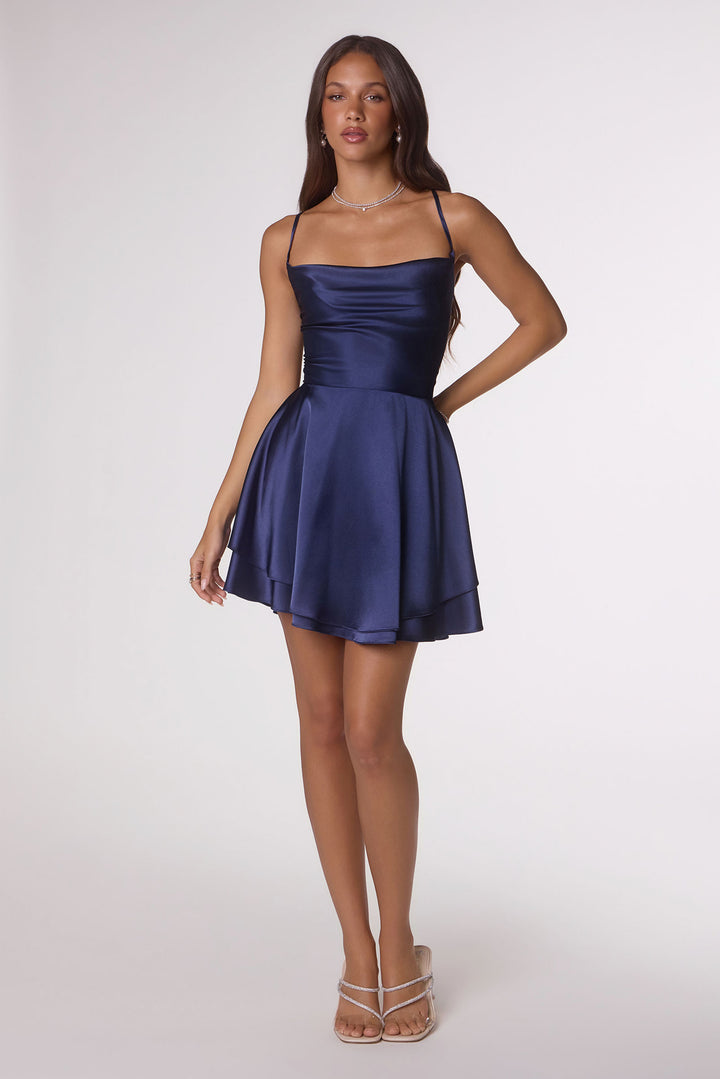 Amoris T616 Satin Mini Homecoming Dress with Fit-and-Flare Silhouette