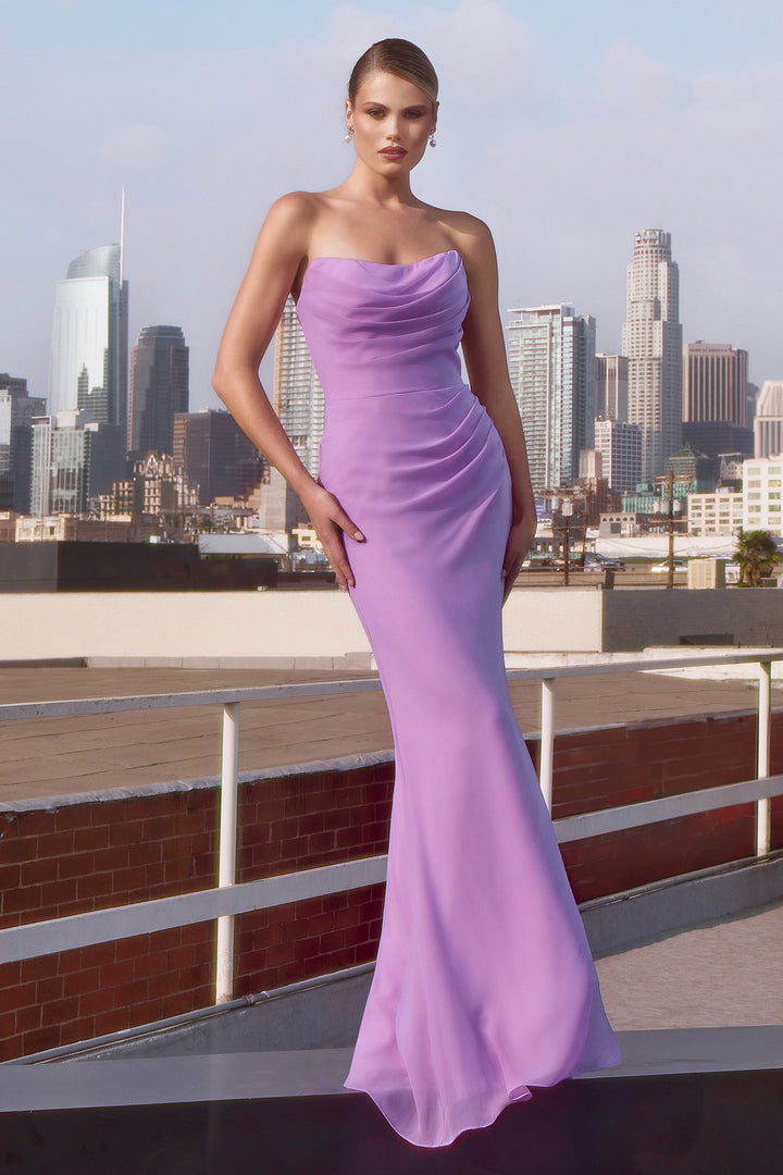 Amoris T702 Strapless Fitted Evening Gown in Draped Chiffon