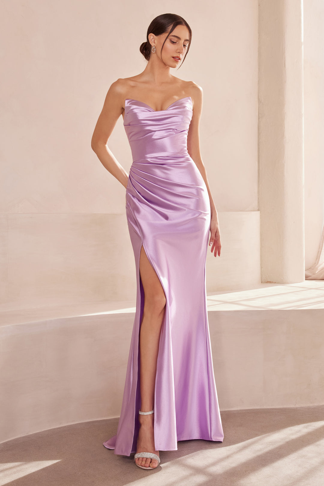 Amoris T704 Fitted Strapless Prom Dress with V-Neckline