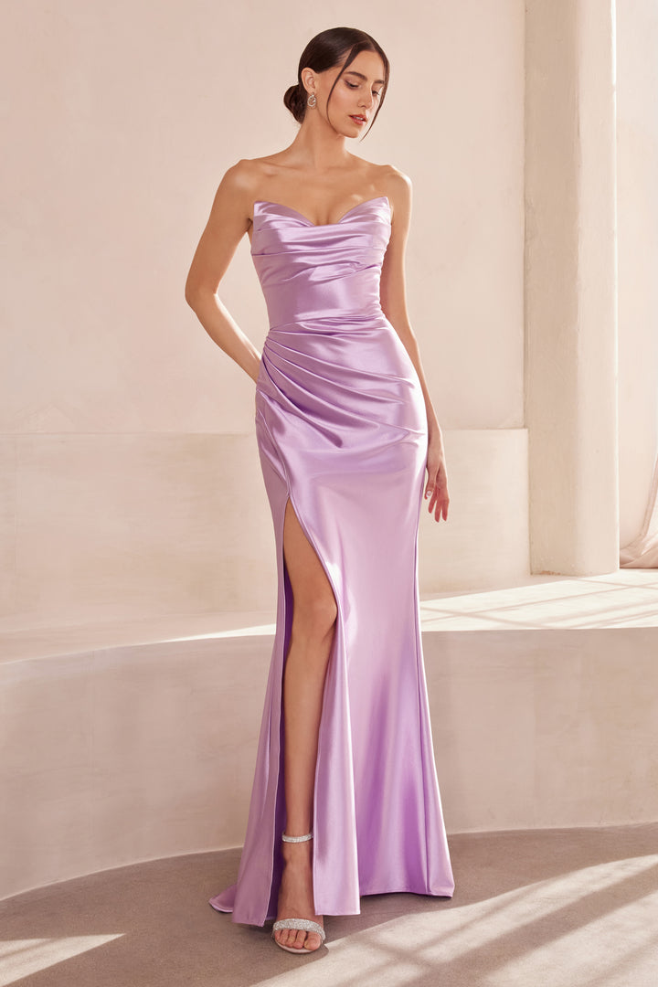 Amoris T704 Fitted Strapless Prom Dress with V-Neckline
