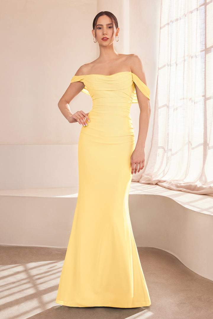 Amoris T705 Fitted Evening Gown with Off-the-Shoulder Neckline