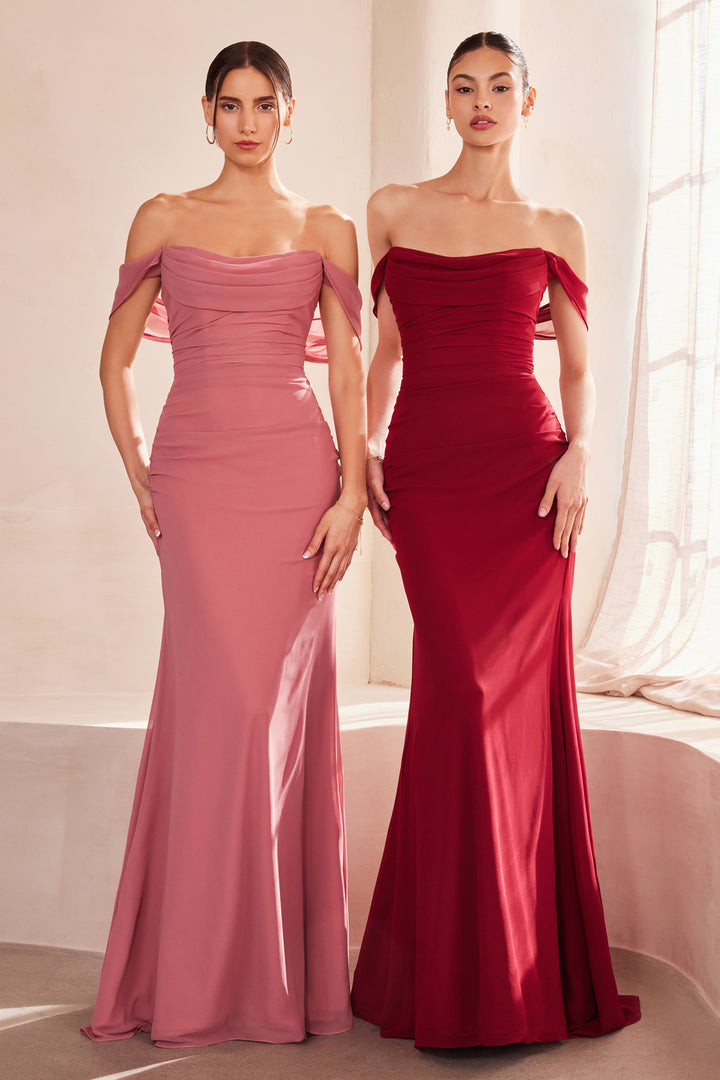 Amoris T705 Fitted Evening Gown with Off-the-Shoulder Neckline