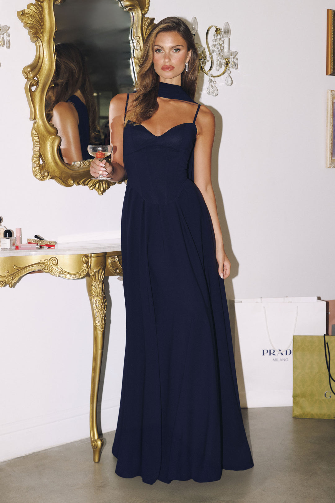 Amoris T711 A-Line Evening Gown with Pointed Sweetheart Neckline