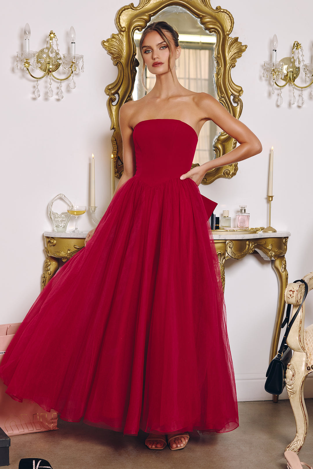 Amoris T712 A-Line Evening Gown with Strapless Bodice