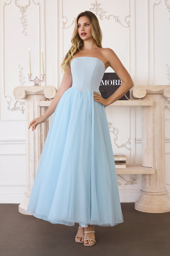 Amoris T712 A-Line Evening Gown with Strapless Bodice