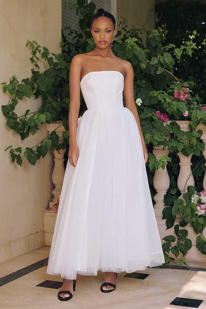 Amoris T712W Strapless Crepe Bodice Wedding Gown
