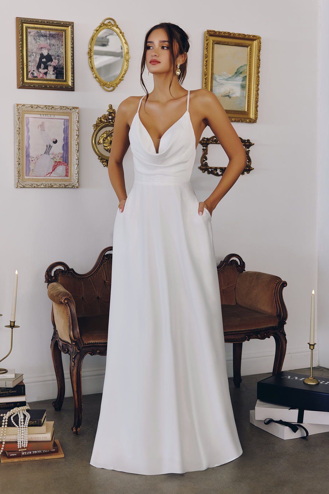Amoris T714W Draped Cowl A-line Wedding Gown