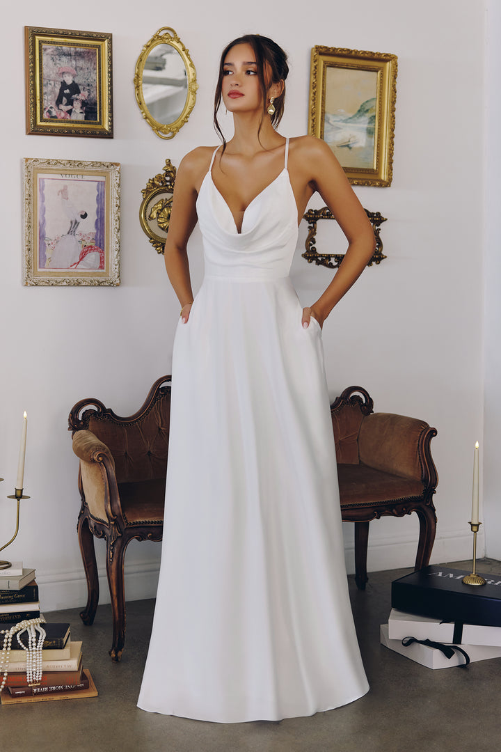 Amoris T714W Draped Cowl A-line Wedding Gown